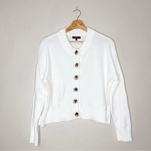 Quince Ivory 100% Organic Cotton Button Front Cropped Cardigan Sweater - Picture 2 of 8